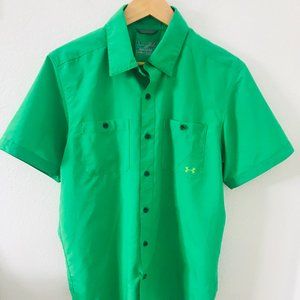 Under Armour Button Front Shirt, Men's Shirt, Sz M, Heat Gear, Green, Sport